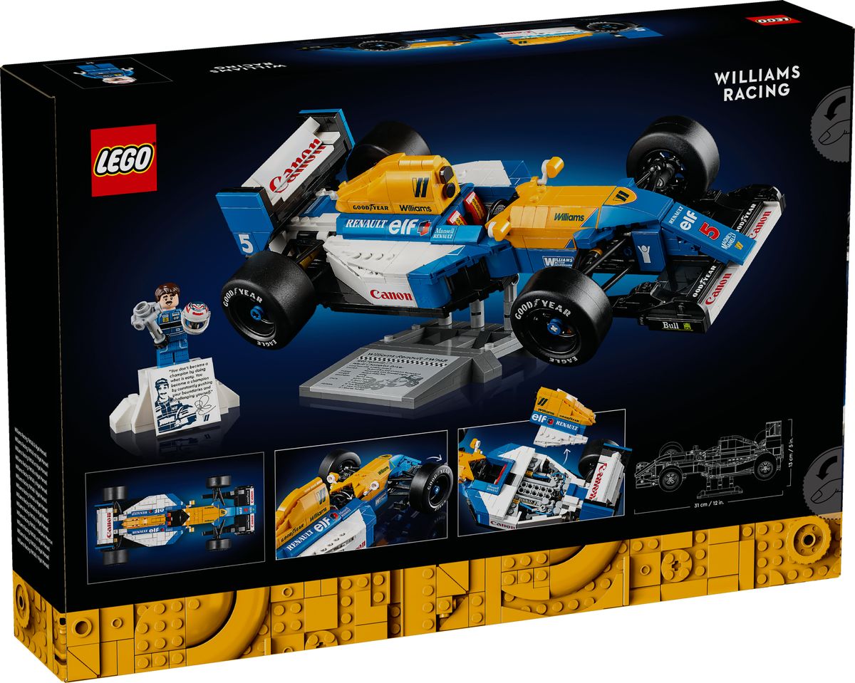 LEGO 10353 Modell des Williams Racing FW14B mit Nigel Mansell und Detailillustrationen.