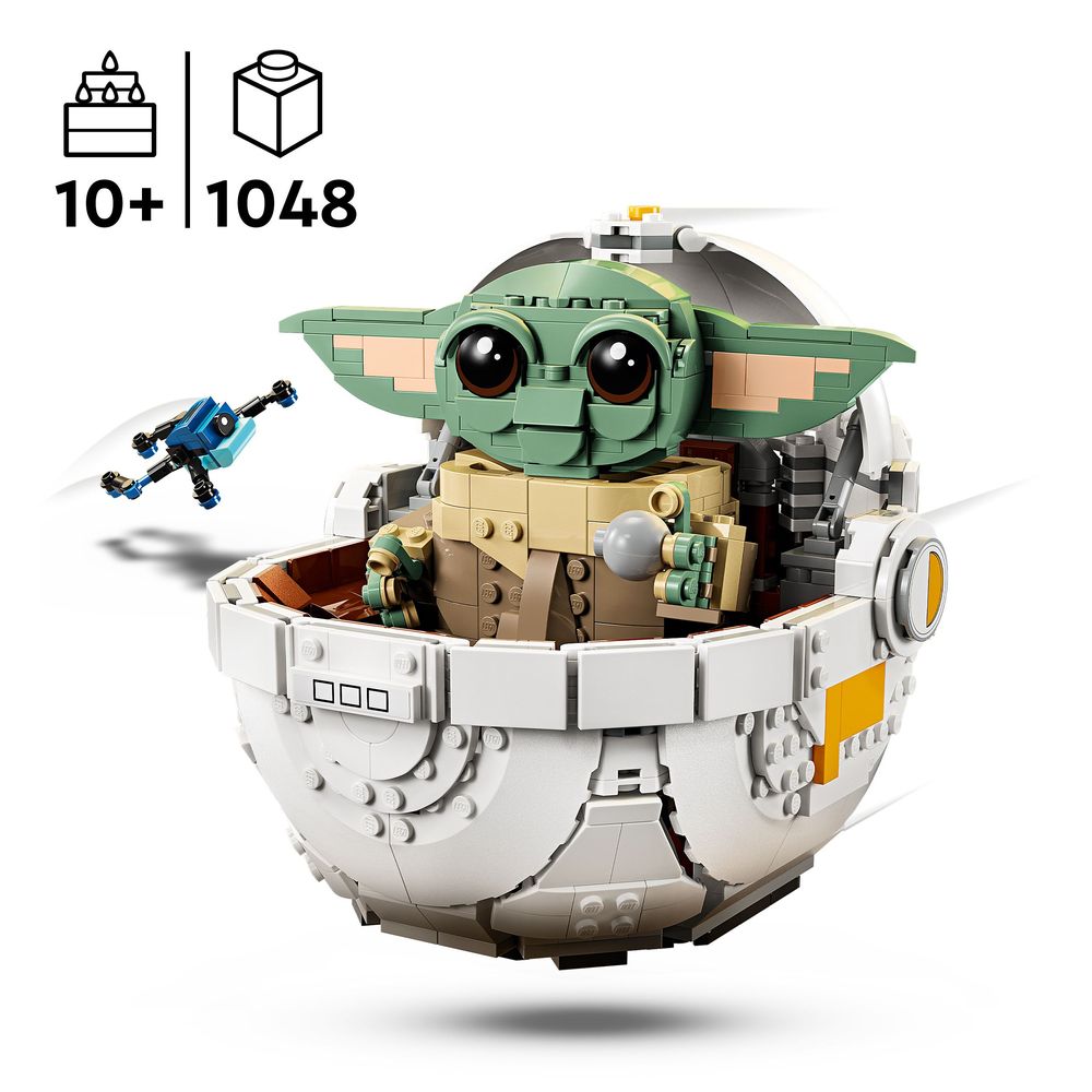 LEGO 75403 LEGO Set mit Grogu in seiner Repulsorwiege und einem blauen Droiden. Ideal für Fans!