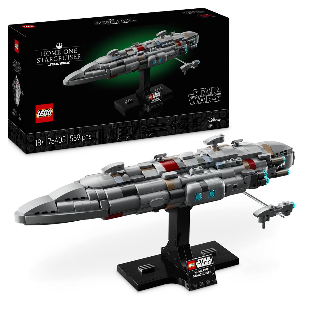 LEGO 75405 Modell von Home One Starcruiser aus Star Wars zeigt Details und Verpackung.