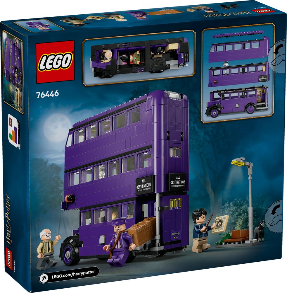 LEGO 76446 Verpackung des Harry Potter Sets mit dem fahrenden Bus und Miniaturen von Charakteren.