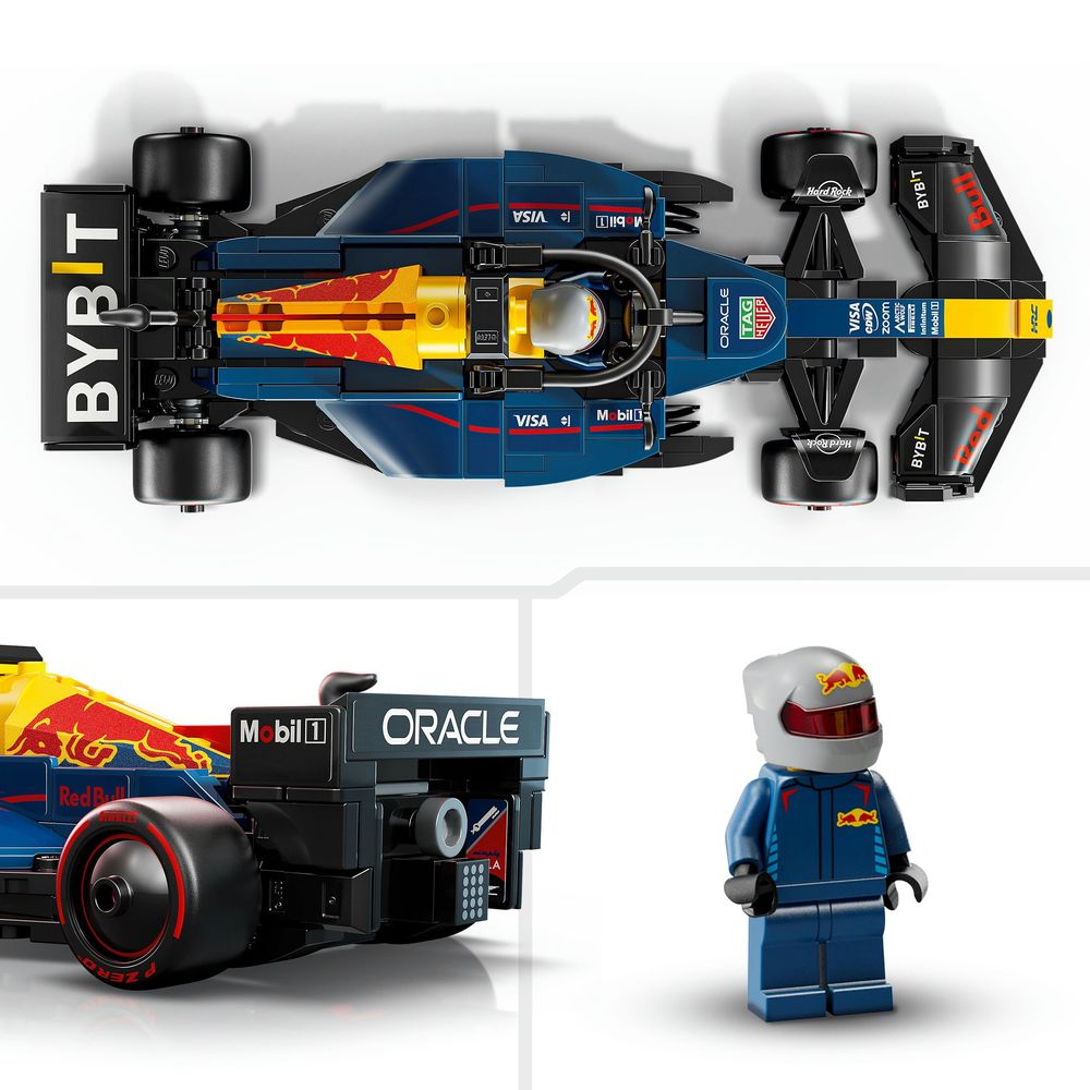 LEGO 77243 Ein LEGO-Set des Formel-1-Autos Oracle Red Bull Racing mit Fahrerfigur und detailliertem Design.