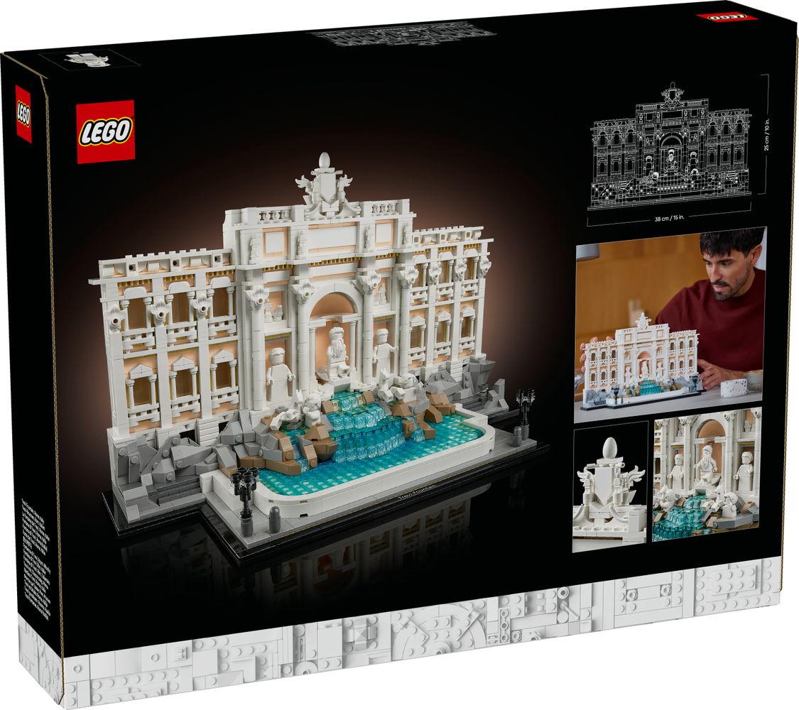 LEGO 21062 Detailreiche LEGO-Nachbildung des Trevi-Brunnens mit Wasserfall und Figuren.