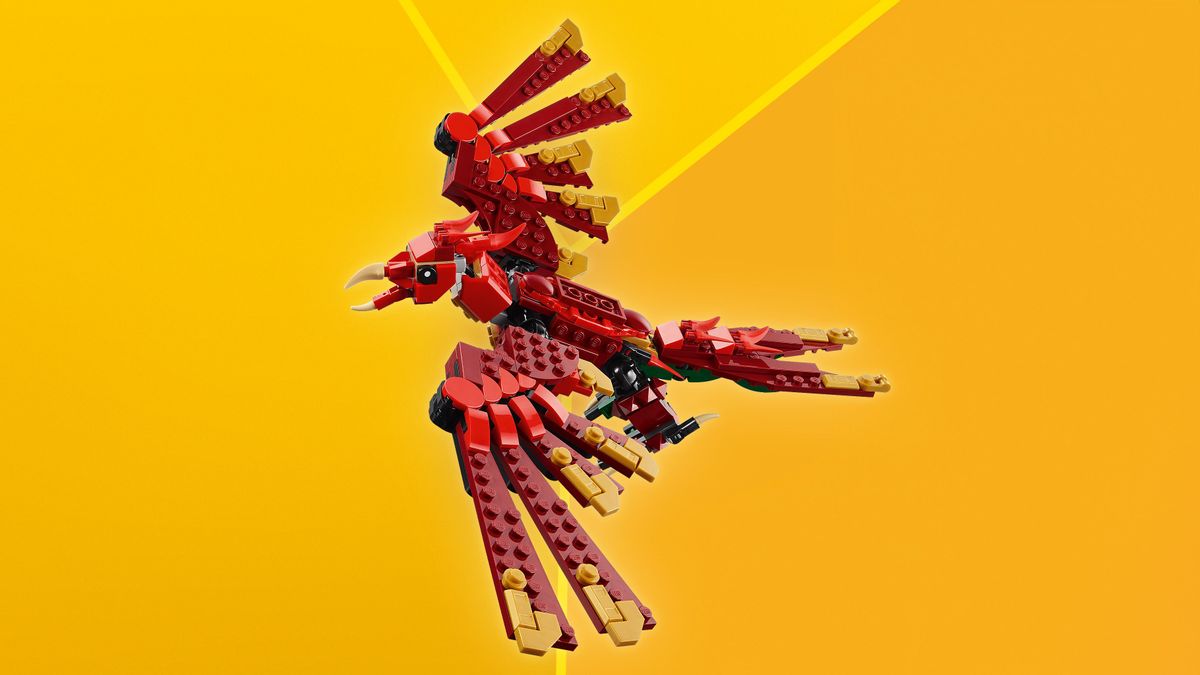 LEGO 31161 Kreativer LEGO-Drachen in leuchtenden Farben der in voller Flugpose dargestellt wird.