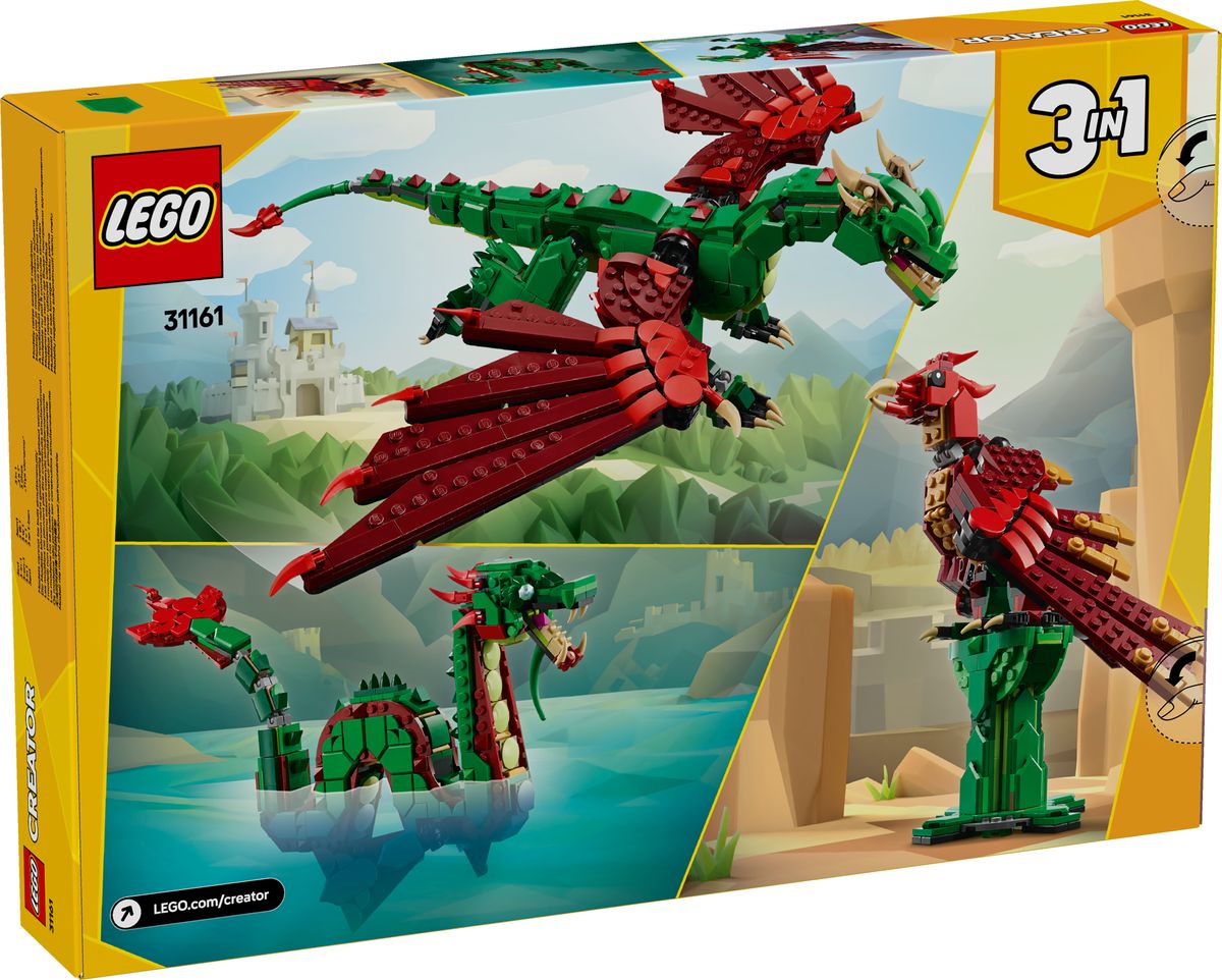 LEGO 31161 Die Verpackung des LEGO Sets zeigt einen grünen Drachen rot-schwarze Varianten und eine alternative Bauweise.
