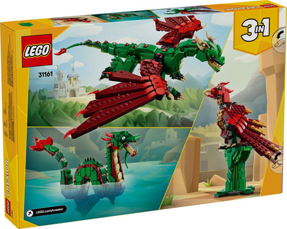 LEGO 31161 Die Verpackung des LEGO Sets zeigt einen grünen Drachen rot-schwarze Varianten und eine alternative Bauweise.