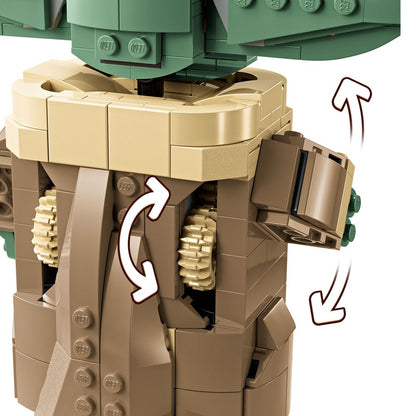 LEGO 75403 Detailansicht eines Grogu-Modells in einer beweglichen Repulsorwiege.
