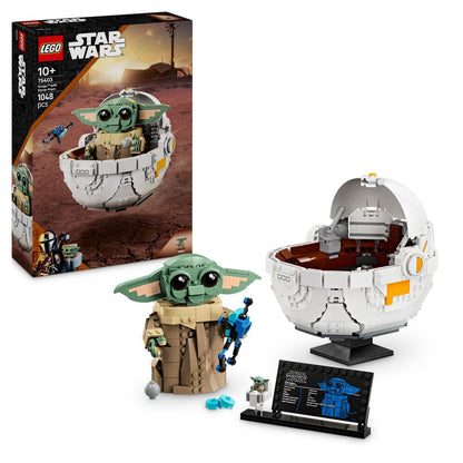 LEGO 75403 Detailreiche LEGO-Box mit Grogu in seiner Repulsorwiege inklusive Zubehör und Figuren.